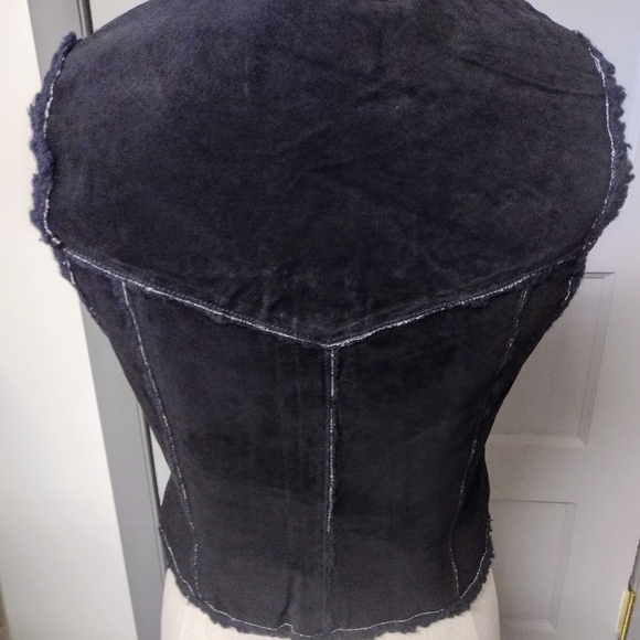 Dave J Genuine Leather Vest w/Sherpa Lining & Trim Black Zip Closure Womans XS - Picture 5 of 8